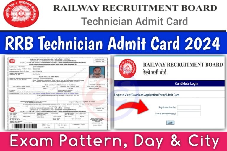 RRB Technician Admit Card 2024 Exam Pattern, Day & City