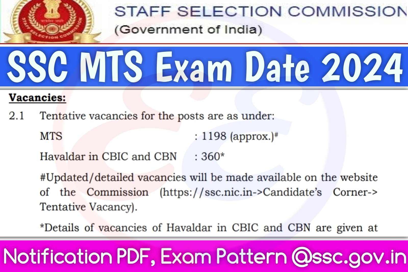 SSC MTS Exam Date 2024 Notification PDF, Exam Pattern